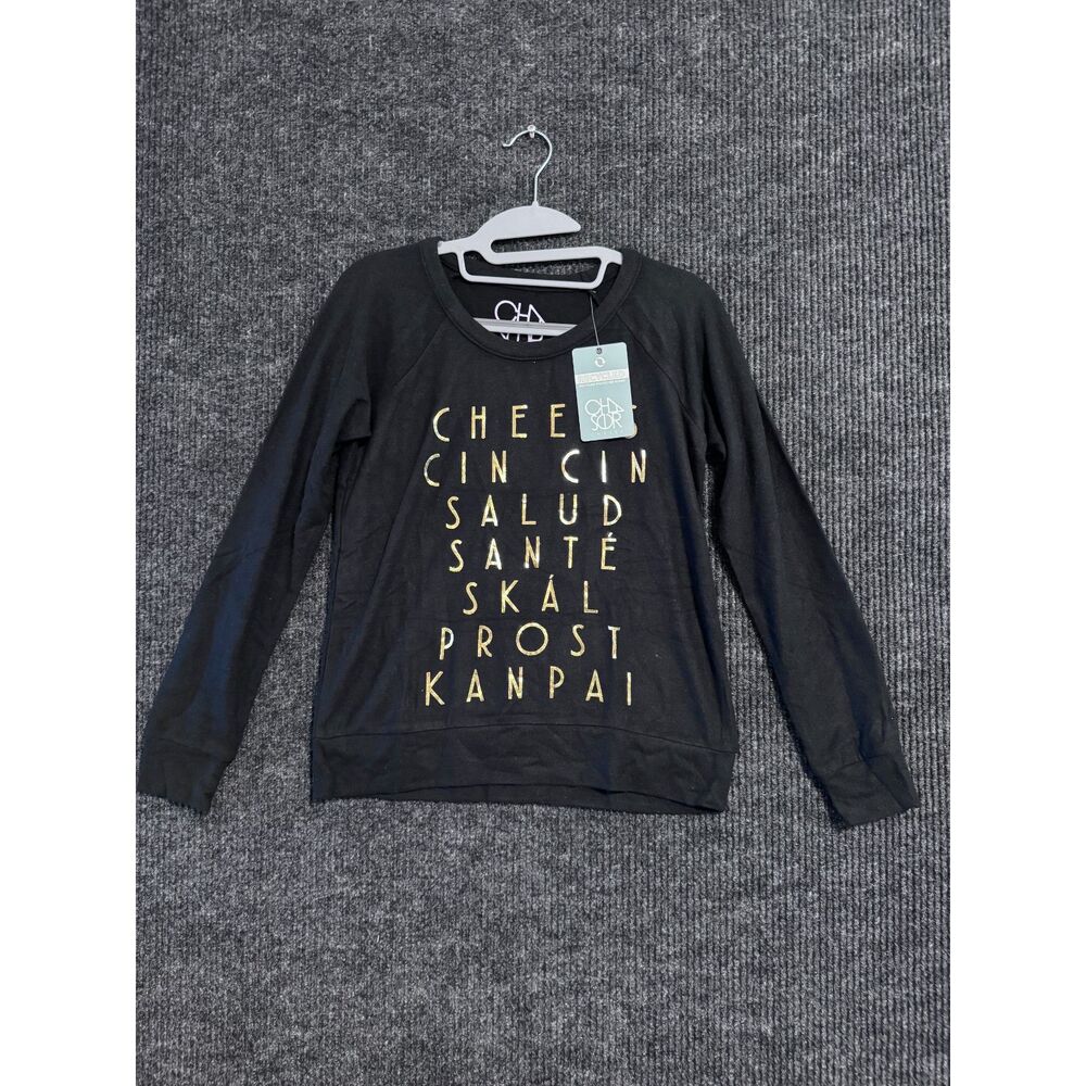 Chaser Cheers Cin Cin Salud Gold Foil Sweatshirt Small NWT